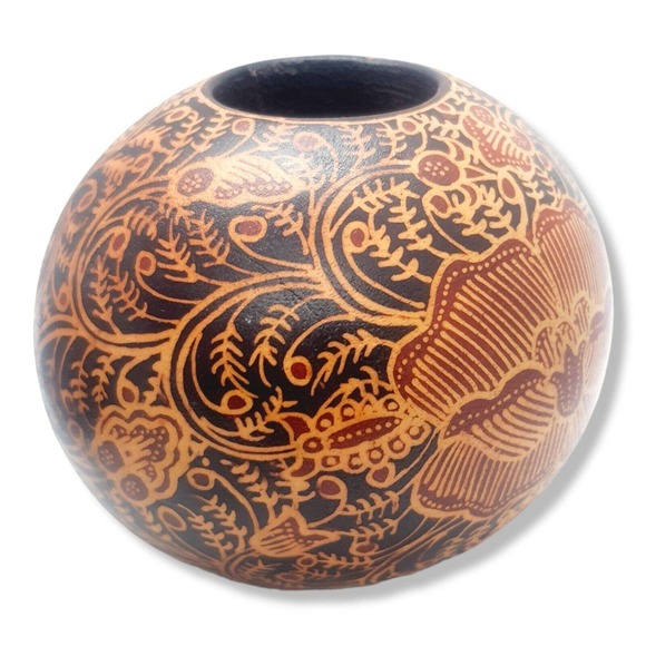 2 Tribal Gypsy Boho Hand Painted Batik Wood Candle Tealight Holder Balls Staging - Picture 11 of 16
